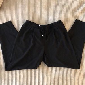 Black silk pants with cinched waist